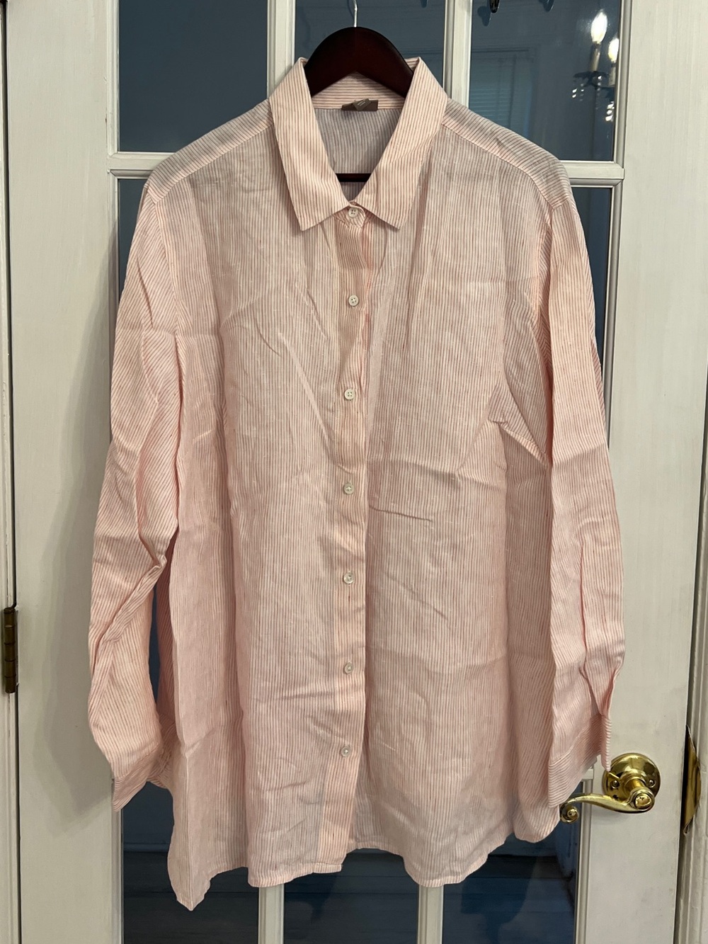 J. JILL Women’s White & Pink Striped 100% Linen Long Sleeve Button Down Shirt